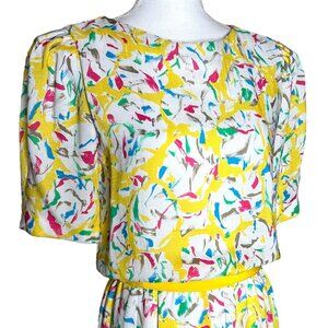 Vintage 70s L Rothschild San Francisco Medium Yellow Pastel Floral Blouson Maxi